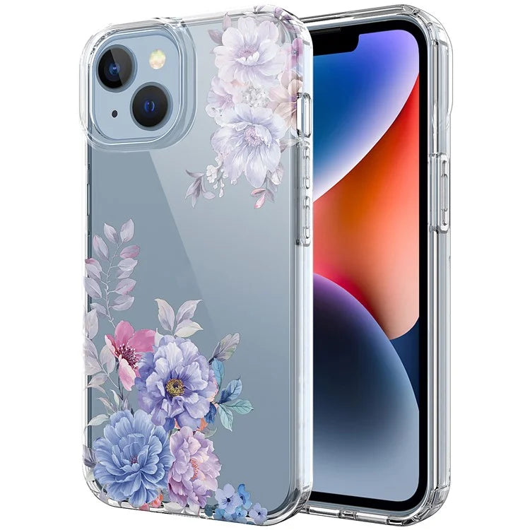 For iPhone 14 Case IMD Flower Pattern Soft TPU Clear Phone Cover
