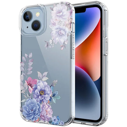 For iPhone 14 Case IMD Flower Pattern Soft TPU Clear Phone Cover