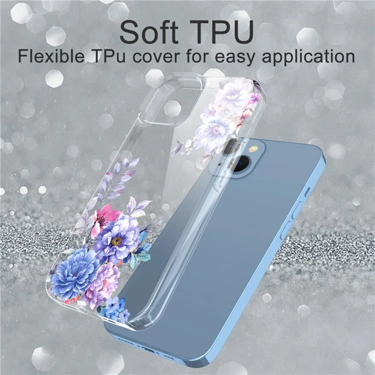 For iPhone 14 Case IMD Flower Pattern Soft TPU Clear Phone Cover