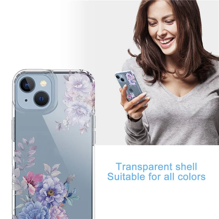 For iPhone 14 Case IMD Flower Pattern Soft TPU Clear Phone Cover