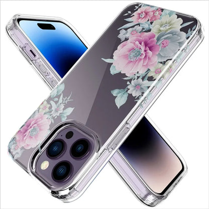 For iPhone 14 Pro Max TPU Case IMD Flower Pattern Clear Back Phone Cover