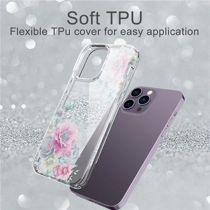 For iPhone 14 Pro Max TPU Case IMD Flower Pattern Clear Back Phone Cover