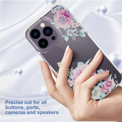 For iPhone 14 Pro Max TPU Case IMD Flower Pattern Clear Back Phone Cover