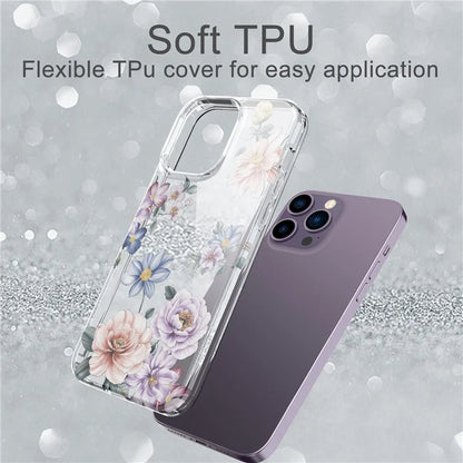 For iPhone 14 Pro Max TPU Case IMD Flower Pattern Clear Back Phone Cover