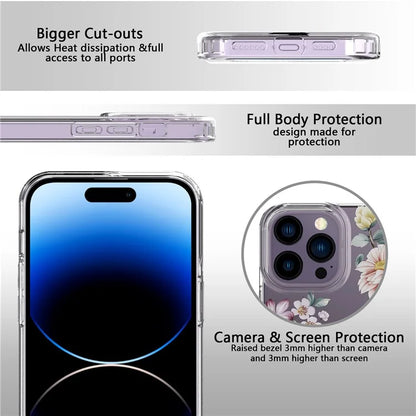 For iPhone 14 Pro Max TPU Case IMD Flower Pattern Clear Back Phone Cover
