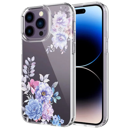 For iPhone 14 Pro Max TPU Case IMD Flower Pattern Clear Back Phone Cover