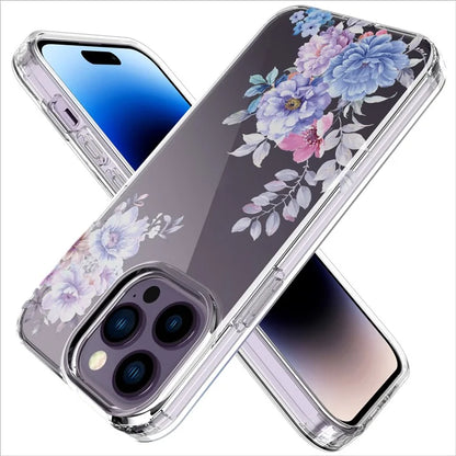 For iPhone 14 Pro Max TPU Case IMD Flower Pattern Clear Back Phone Cover