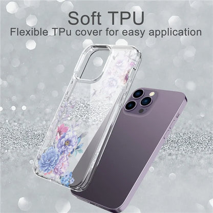 For iPhone 14 Pro Max TPU Case IMD Flower Pattern Clear Back Phone Cover