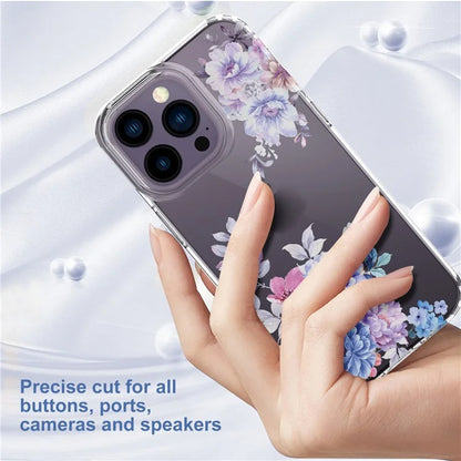 For iPhone 14 Pro Max TPU Case IMD Flower Pattern Clear Back Phone Cover