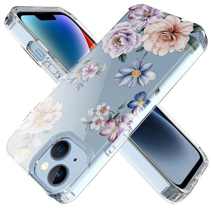 For iPhone 14 Plus TPU Case IMD Flower Pattern Transparent Phone Shell