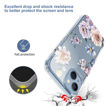 For iPhone 14 Plus TPU Case IMD Flower Pattern Transparent Phone Shell