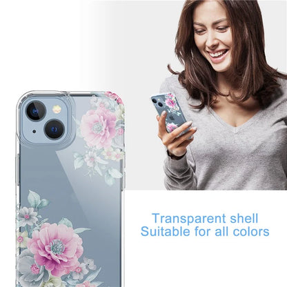 For iPhone 14 Plus TPU Case IMD Flower Pattern Transparent Phone Shell