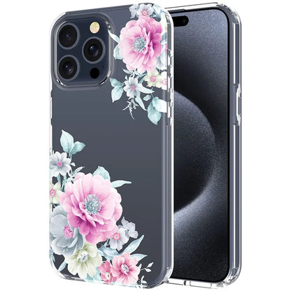 For iPhone 15 Pro Clear Case IMD Flower Pattern Soft TPU Mobile Phone Cover
