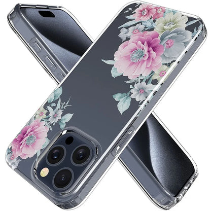 For iPhone 15 Pro Clear Case IMD Flower Pattern Soft TPU Mobile Phone Cover