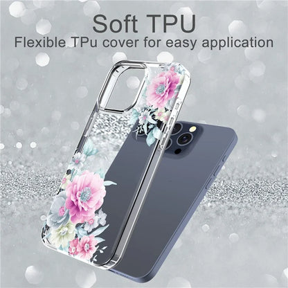 For iPhone 15 Pro Clear Case IMD Flower Pattern Soft TPU Mobile Phone Cover