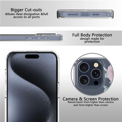 For iPhone 15 Pro Clear Case IMD Flower Pattern Soft TPU Mobile Phone Cover