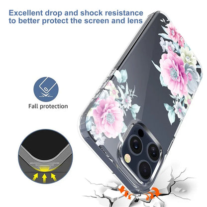 For iPhone 15 Pro Clear Case IMD Flower Pattern Soft TPU Mobile Phone Cover