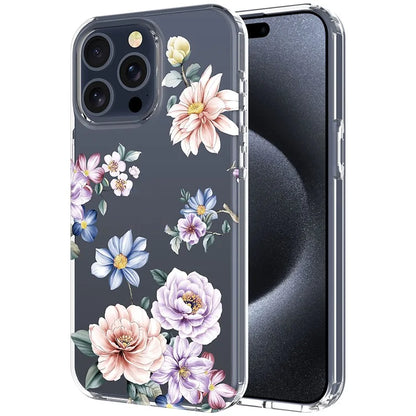 For iPhone 15 Pro Clear Case IMD Flower Pattern Soft TPU Mobile Phone Cover