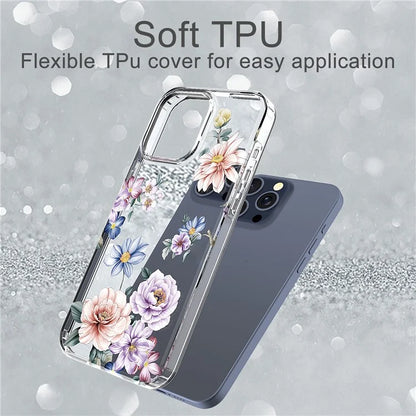 For iPhone 15 Pro Clear Case IMD Flower Pattern Soft TPU Mobile Phone Cover