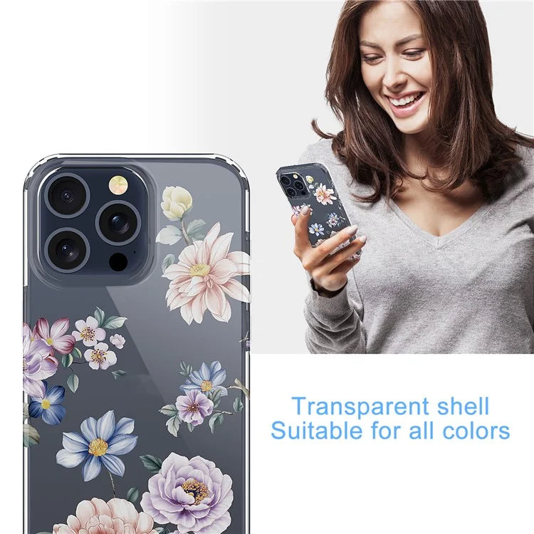 For iPhone 15 Pro Clear Case IMD Flower Pattern Soft TPU Mobile Phone Cover