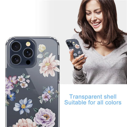 For iPhone 15 Pro Clear Case IMD Flower Pattern Soft TPU Mobile Phone Cover