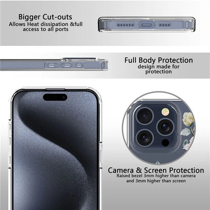 For iPhone 15 Pro Clear Case IMD Flower Pattern Soft TPU Mobile Phone Cover