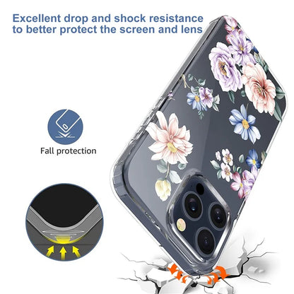 For iPhone 15 Pro Clear Case IMD Flower Pattern Soft TPU Mobile Phone Cover
