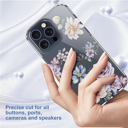 For iPhone 15 Pro Clear Case IMD Flower Pattern Soft TPU Mobile Phone Cover