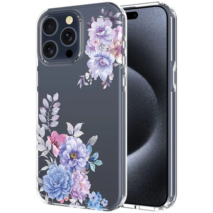 For iPhone 15 Pro Clear Case IMD Flower Pattern Soft TPU Mobile Phone Cover