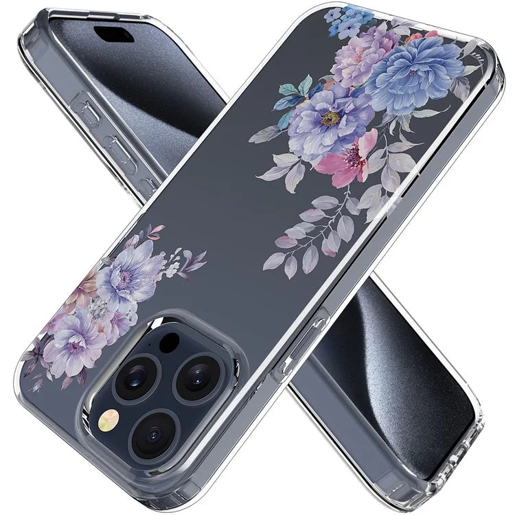 For iPhone 15 Pro Clear Case IMD Flower Pattern Soft TPU Mobile Phone Cover