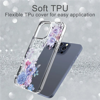 For iPhone 15 Pro Clear Case IMD Flower Pattern Soft TPU Mobile Phone Cover