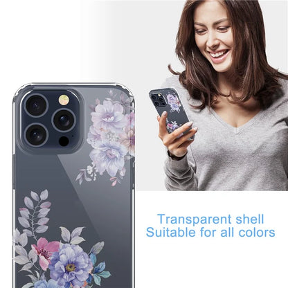 For iPhone 15 Pro Clear Case IMD Flower Pattern Soft TPU Mobile Phone Cover