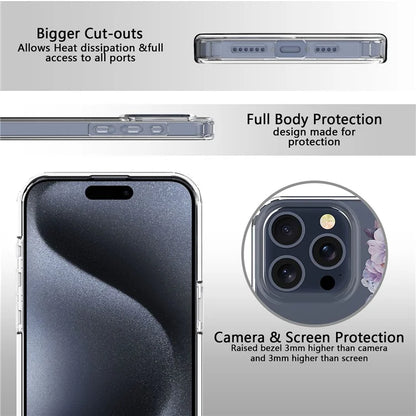 For iPhone 15 Pro Clear Case IMD Flower Pattern Soft TPU Mobile Phone Cover