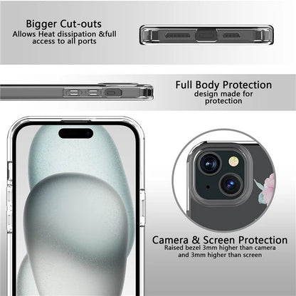 For iPhone 15 Plus Cell Phone Case Transparent Flower Pattern TPU Anti-scratch Cover