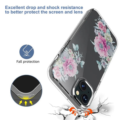 For iPhone 15 Plus Cell Phone Case Transparent Flower Pattern TPU Anti-scratch Cover