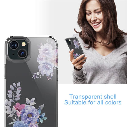 For iPhone 15 Plus Cell Phone Case Transparent Flower Pattern TPU Anti-scratch Cover