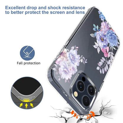 For iPhone 15 Pro Max Case Crystal Clear TPU Slim-Fit Phone Cover with Flower Pattern