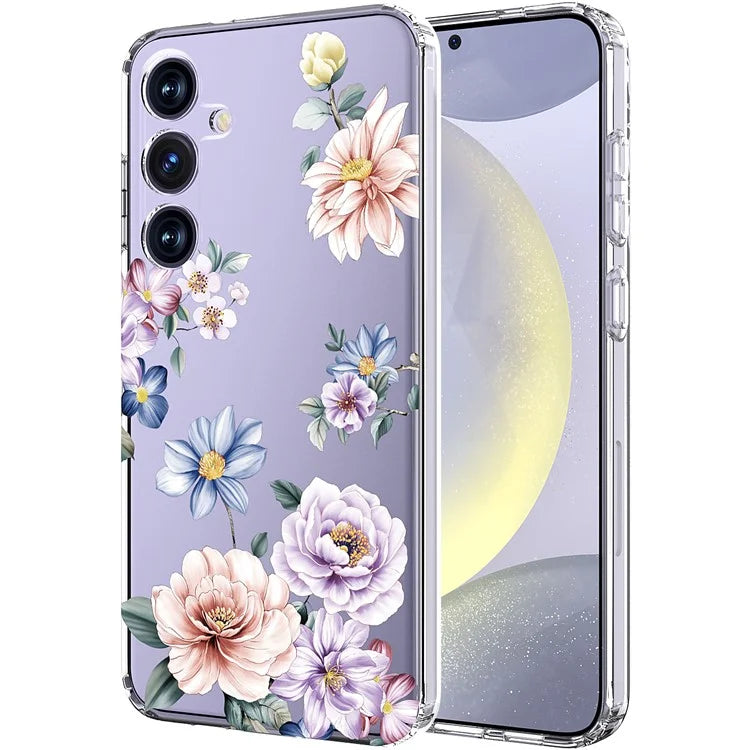 For Samsung Galaxy S24+ Case Clear Flower Pattern TPU Shock Absorbing Smartphone Cover