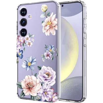 For Samsung Galaxy S24+ Case Clear Flower Pattern TPU Shock Absorbing Smartphone Cover