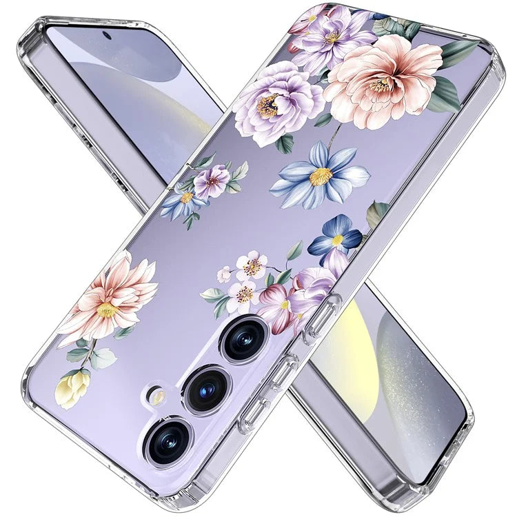 For Samsung Galaxy S24+ Case Clear Flower Pattern TPU Shock Absorbing Smartphone Cover