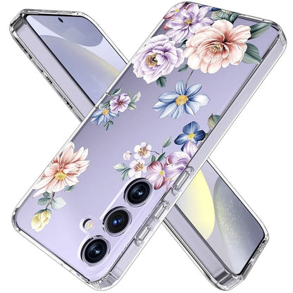 For Samsung Galaxy S24+ Case Clear Flower Pattern TPU Shock Absorbing Smartphone Cover