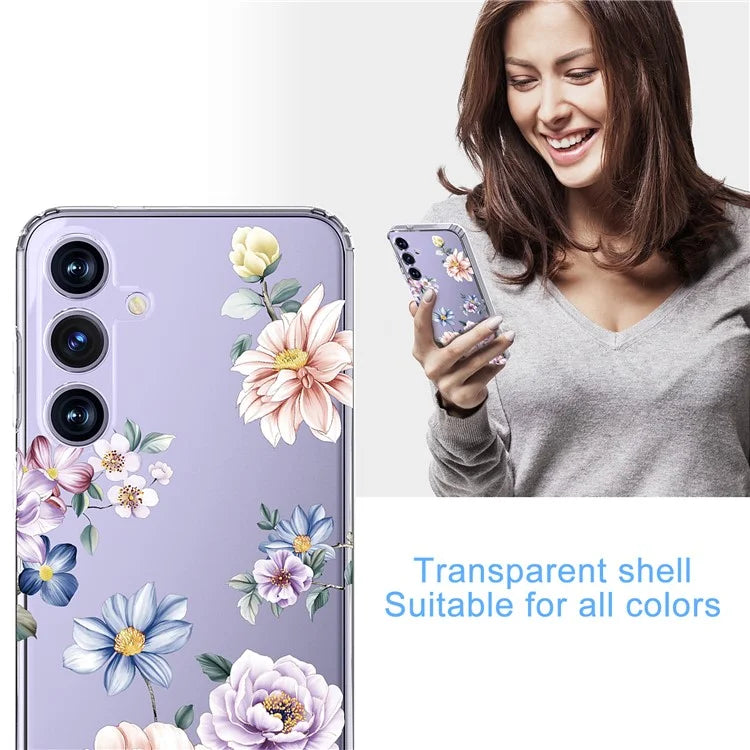 For Samsung Galaxy S24+ Case Clear Flower Pattern TPU Shock Absorbing Smartphone Cover