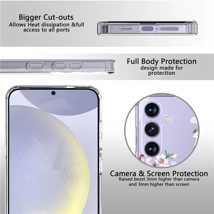 For Samsung Galaxy S24+ Case Clear Flower Pattern TPU Shock Absorbing Smartphone Cover