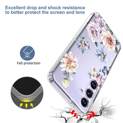 For Samsung Galaxy S24+ Case Clear Flower Pattern TPU Shock Absorbing Smartphone Cover