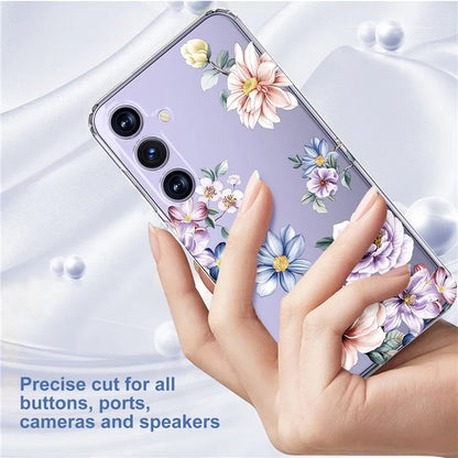 For Samsung Galaxy S24+ Case Clear Flower Pattern TPU Shock Absorbing Smartphone Cover