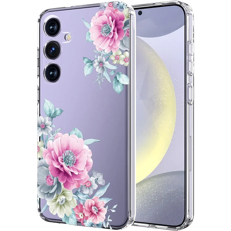 For Samsung Galaxy S24+ Case Clear Flower Pattern TPU Shock Absorbing Smartphone Cover