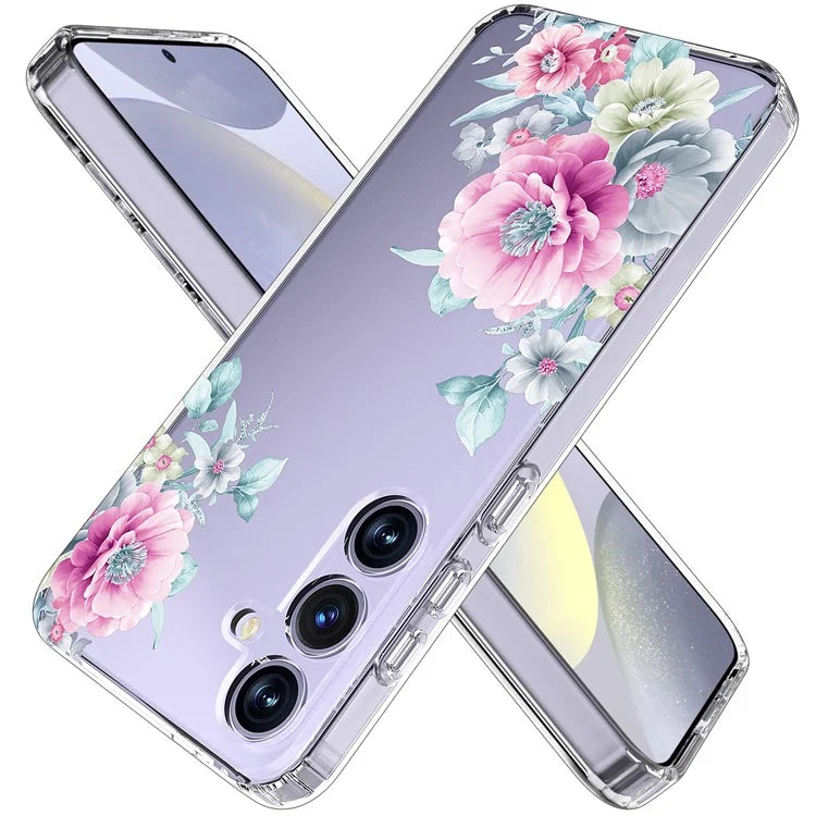For Samsung Galaxy S24+ Case Clear Flower Pattern TPU Shock Absorbing Smartphone Cover