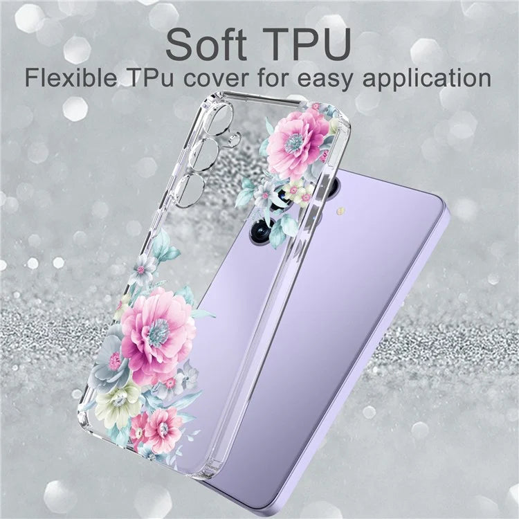 For Samsung Galaxy S24+ Case Clear Flower Pattern TPU Shock Absorbing Smartphone Cover