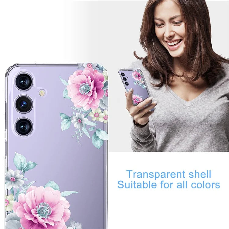 For Samsung Galaxy S24+ Case Clear Flower Pattern TPU Shock Absorbing Smartphone Cover