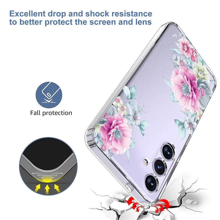 For Samsung Galaxy S24+ Case Clear Flower Pattern TPU Shock Absorbing Smartphone Cover
